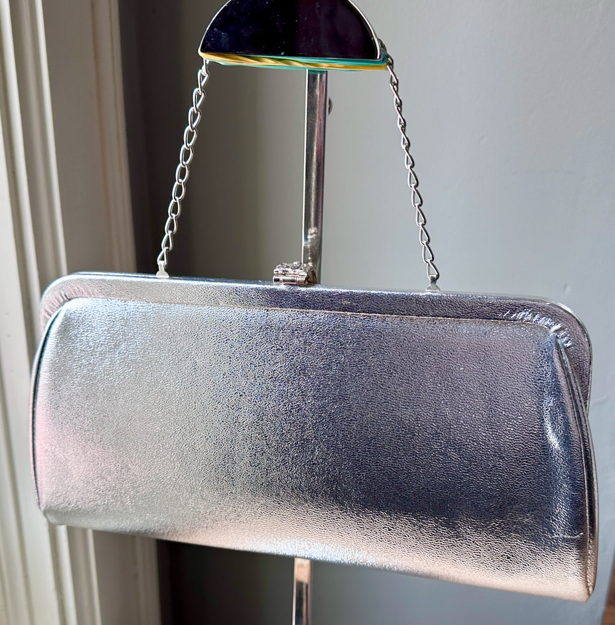 "Icy Blue Bow Wow" Upcycled Vintage Clutch Convertible Purse