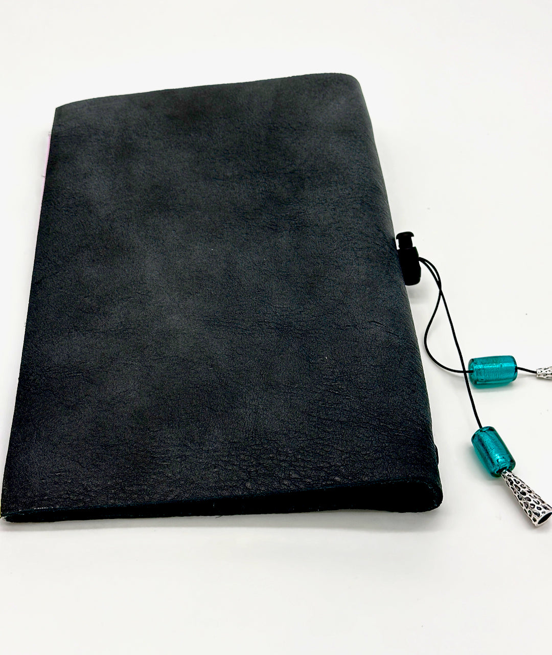 back of black leather journal cover