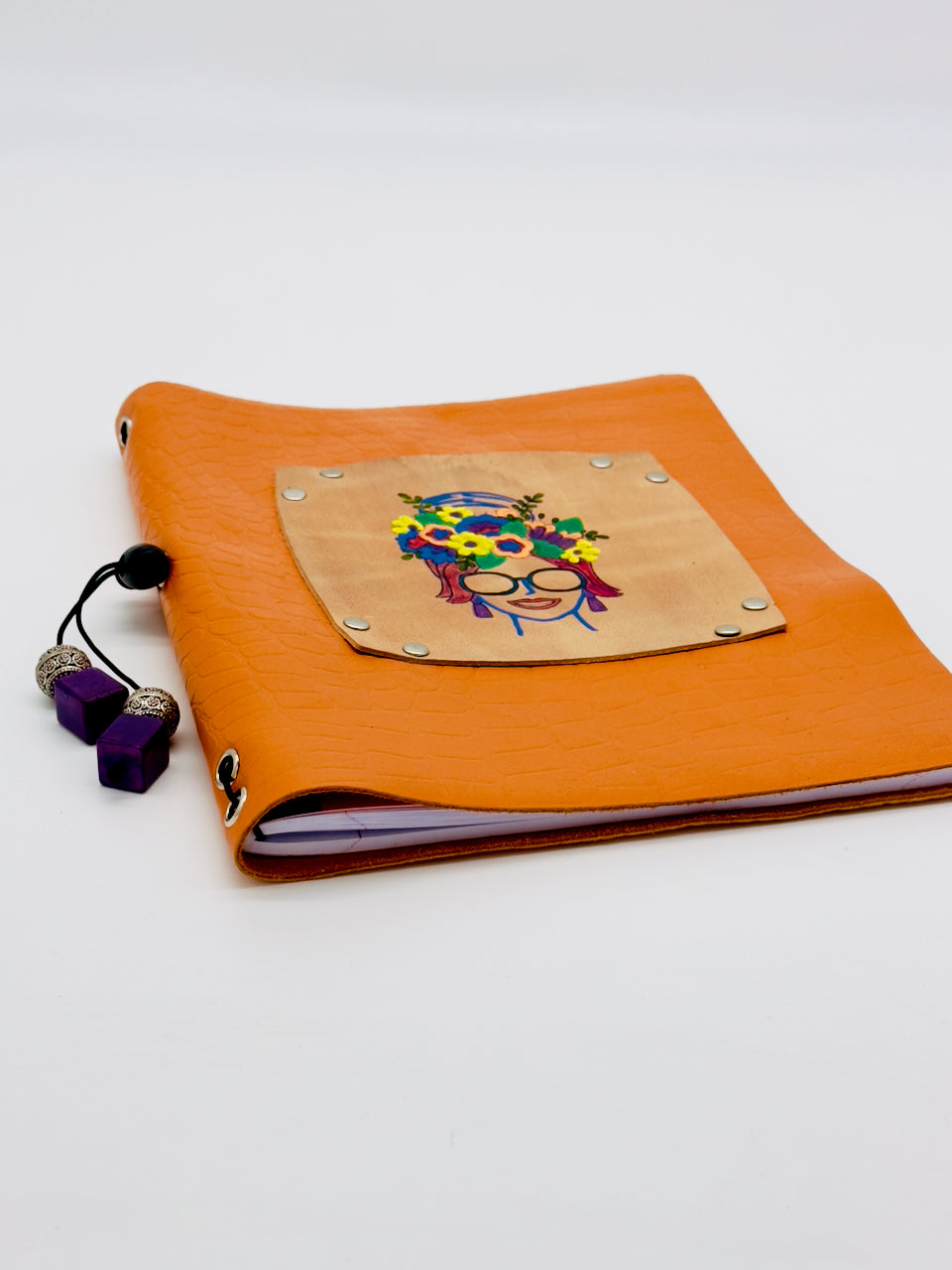 Orange Croco Print "Flowerhead Lady" Refillable Leather Journal