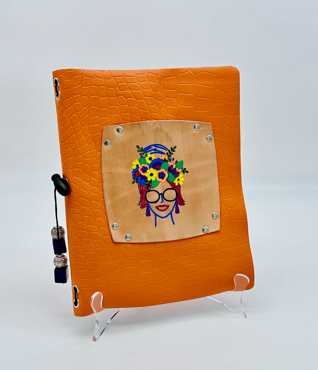 Orange Croco Print "Flowerhead Lady" Refillable Leather Journal