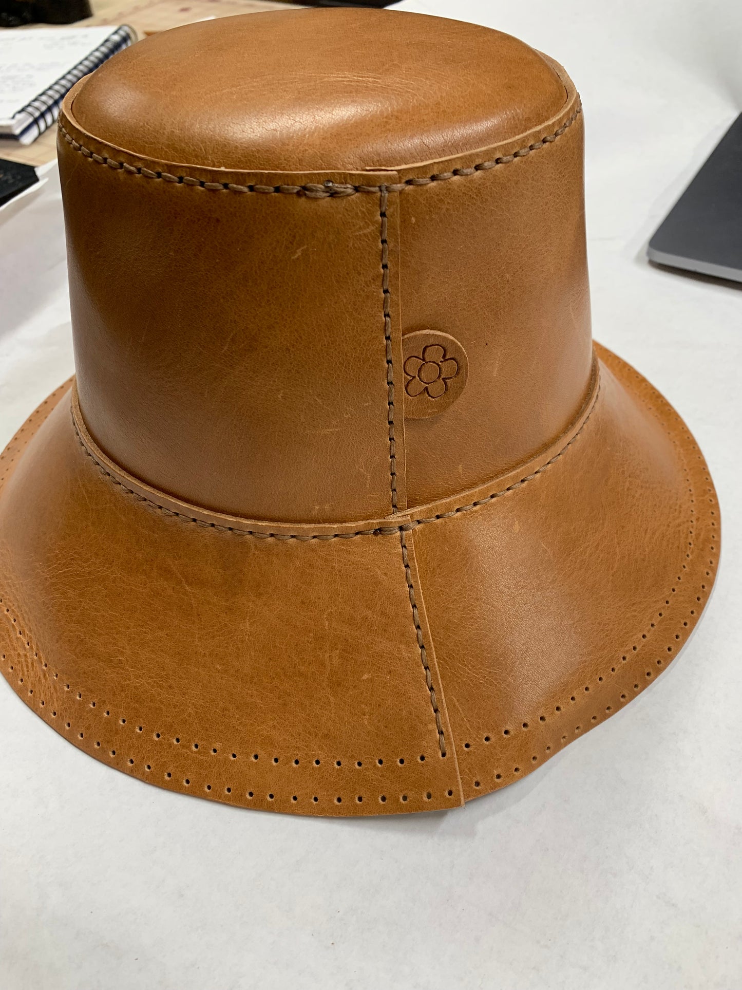 Caramel Tan Leather Bucket Hat