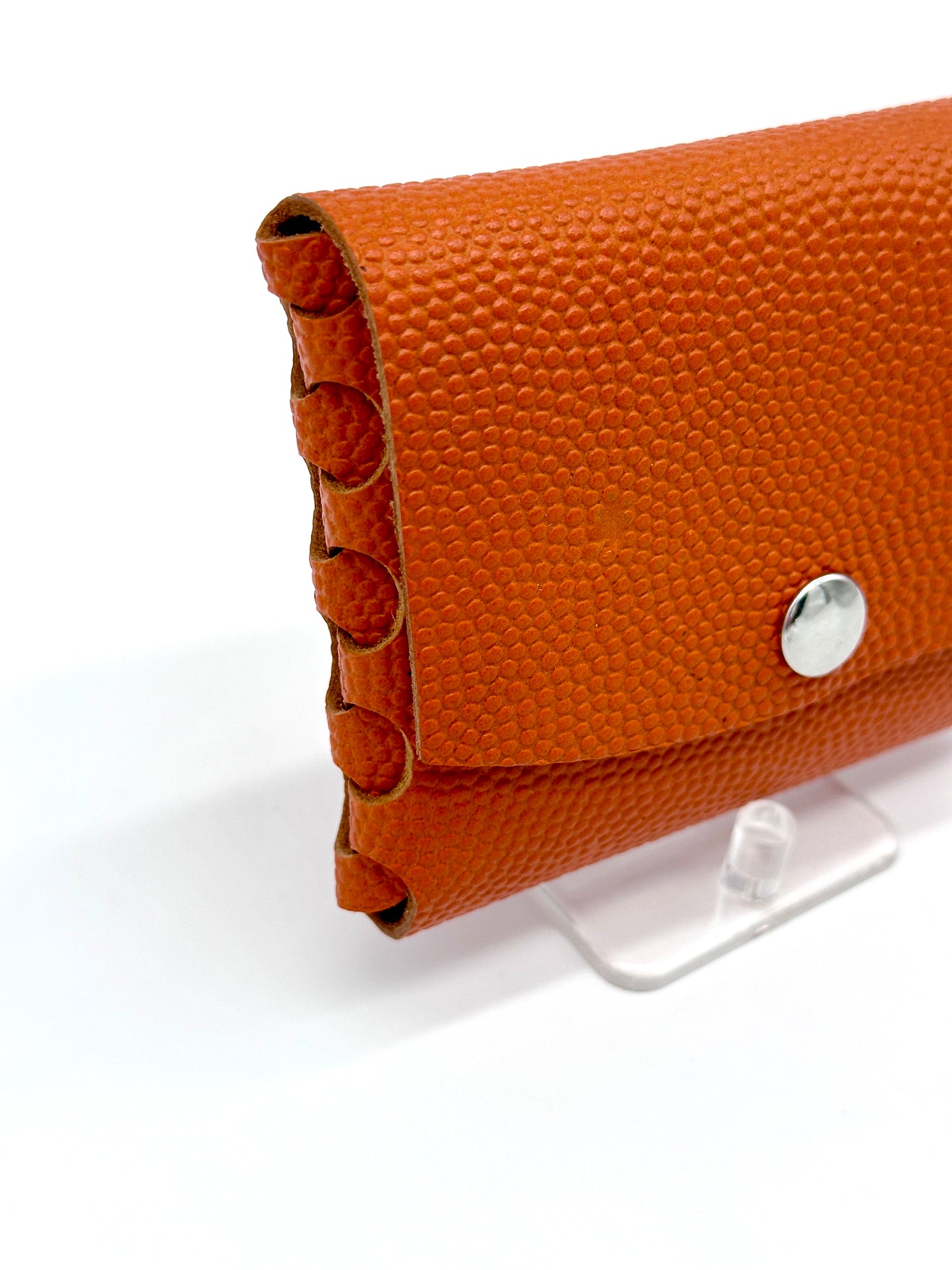 Basketball Leather Wallet in Orange Pebbled Textured Leather