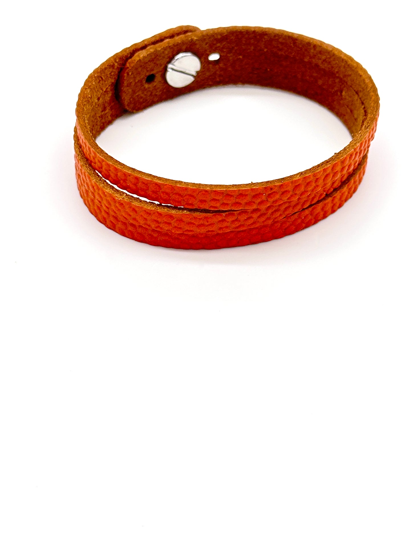 Adjustable Orange Basketball Leather Bracelet with Rhinestone Closure and Three Strips