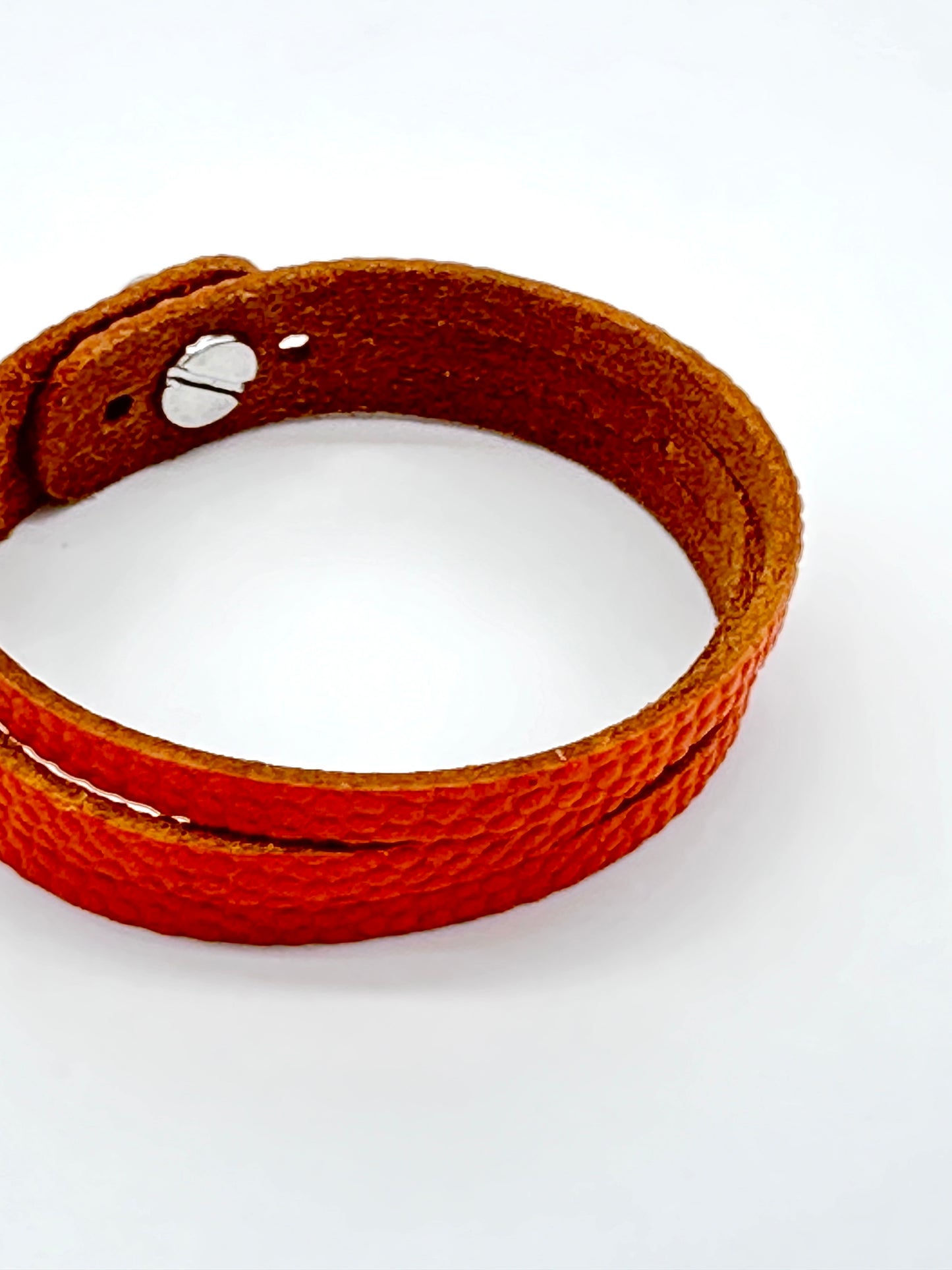 Adjustable Orange Basketball Leather Bracelet with Rhinestone Closure and Three Strips
