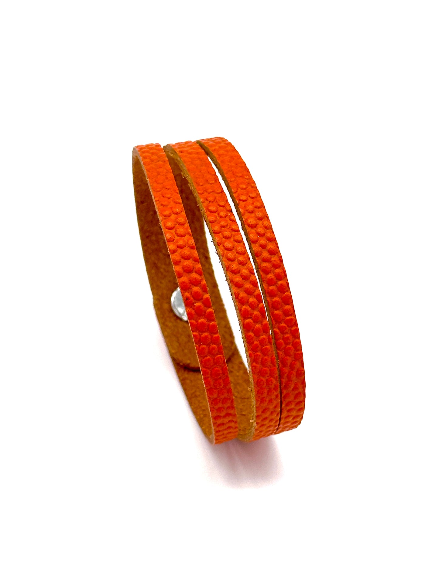 Adjustable Orange Basketball Leather Bracelet with Rhinestone Closure and Three Strips