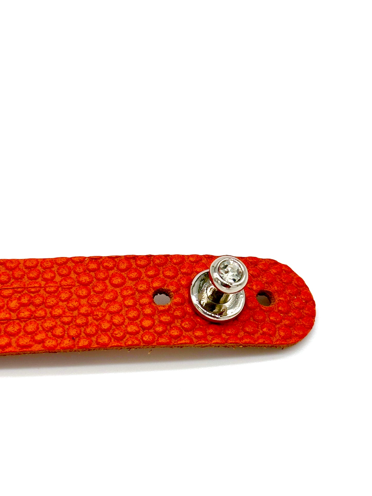 Adjustable Orange Basketball Leather Bracelet with Rhinestone Closure and Three Strips