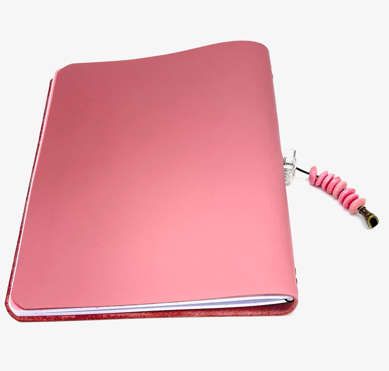 back cover of pink leather journal from undercover popular leather goods