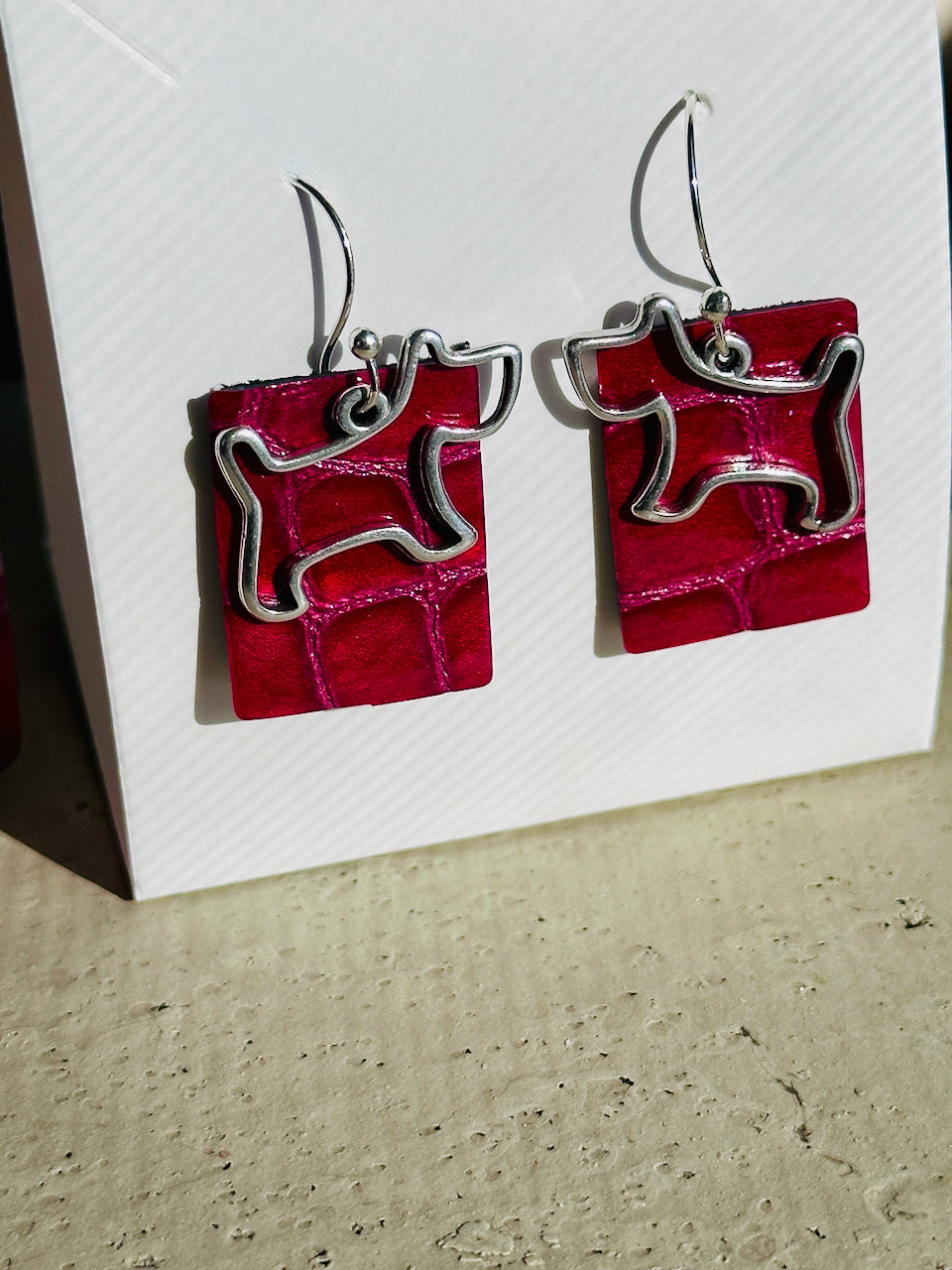 Pink Leather Claw Clip and Matching Dog Earrings Set