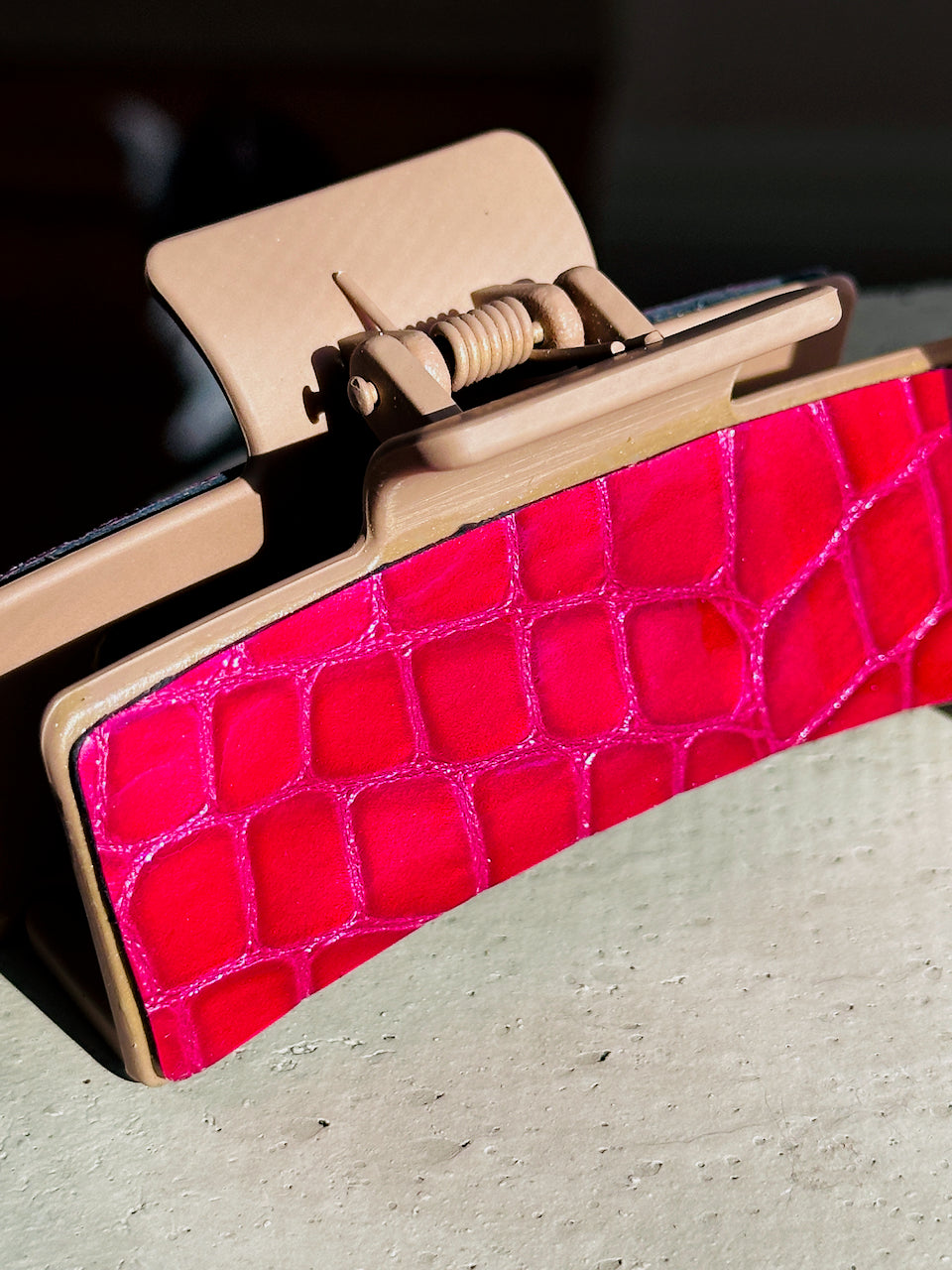 Pink Leather Claw Clip and Matching Dog Earrings Set