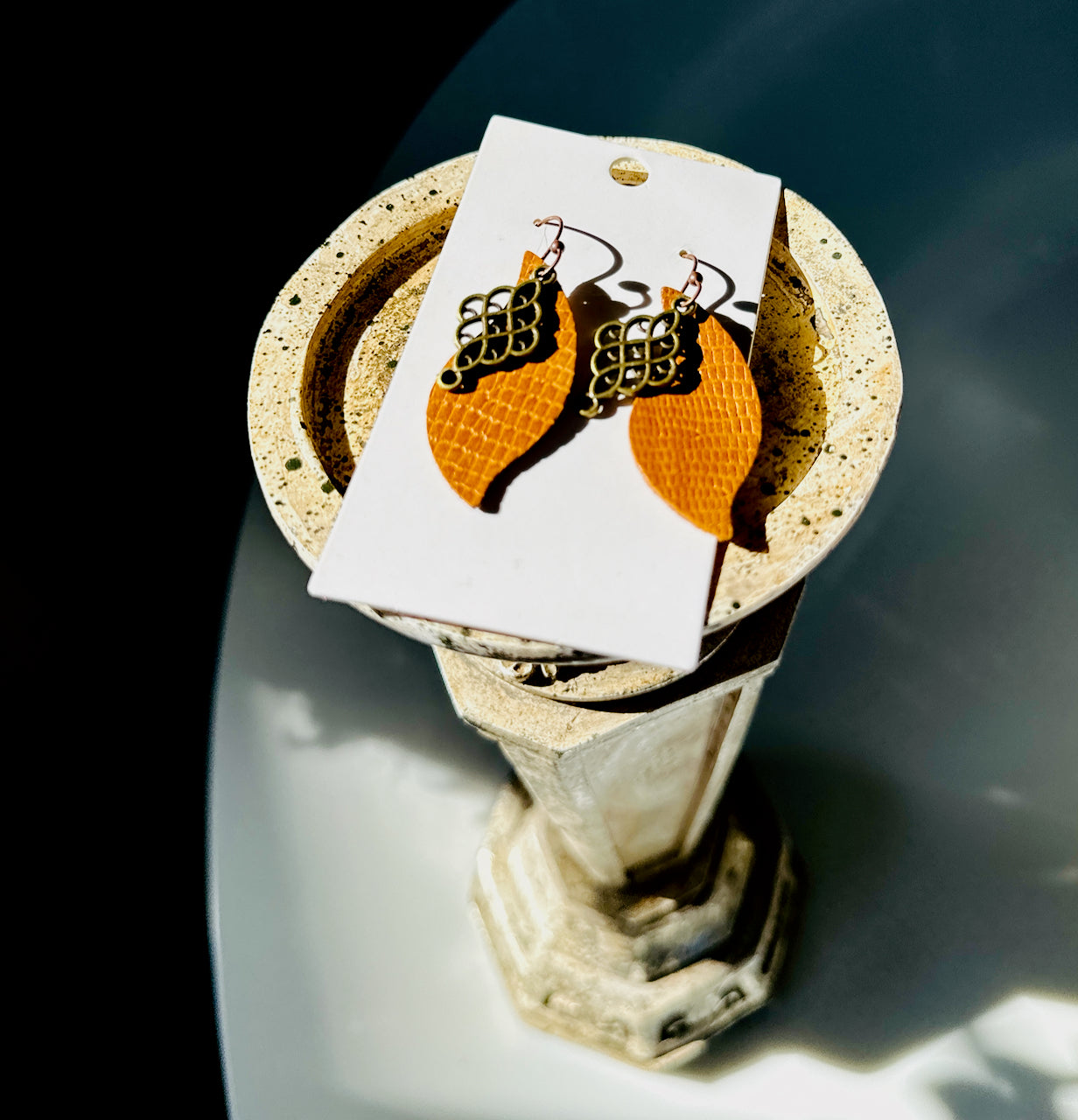 Gold and Bronze Leather Claw Clip and Matching Earrings Set