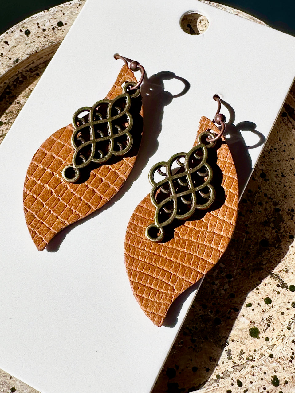 Gold and Bronze Leather Claw Clip and Matching Earrings Set