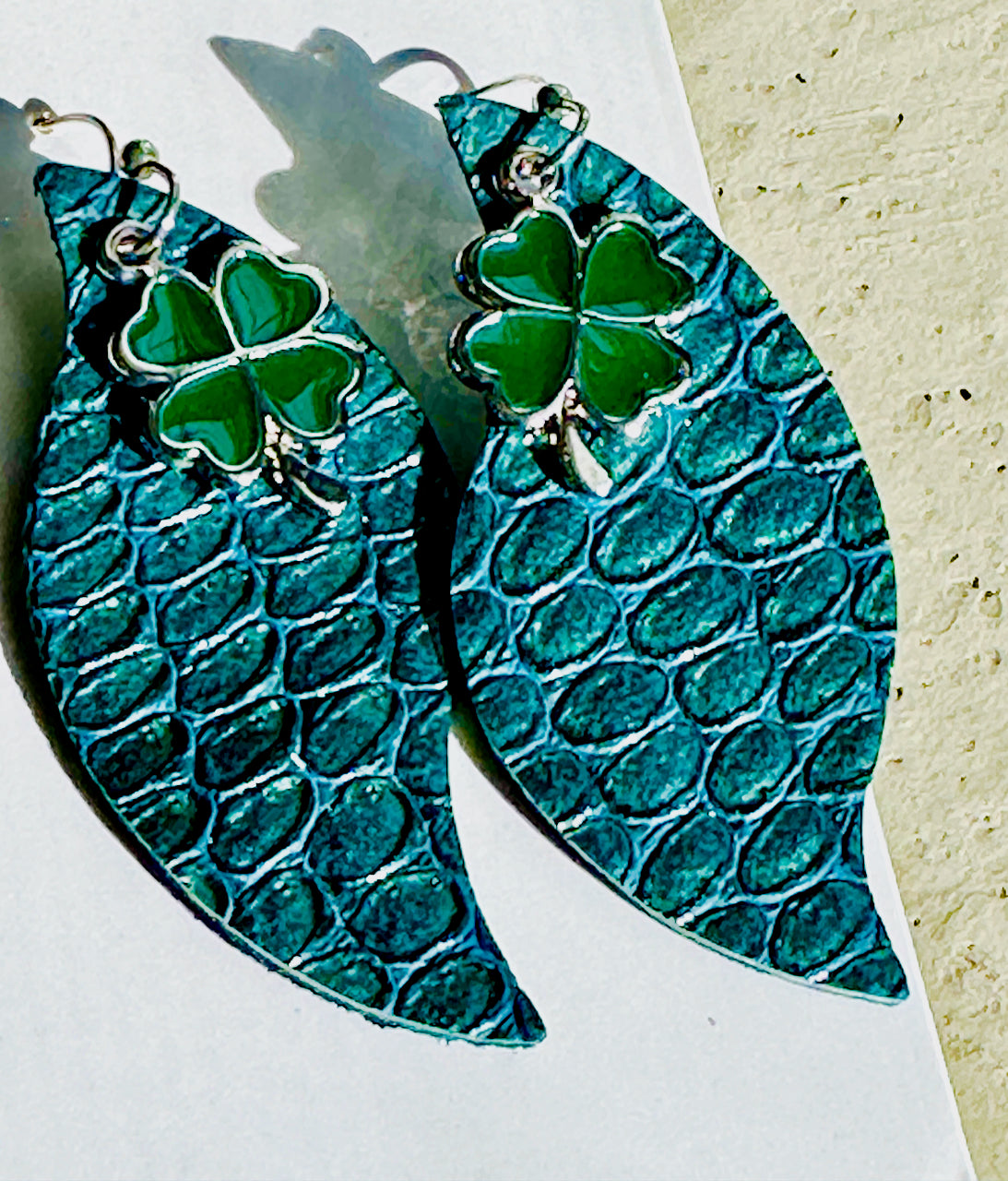 Green Snake Leather Claw Clip and Matching Earrings Set
