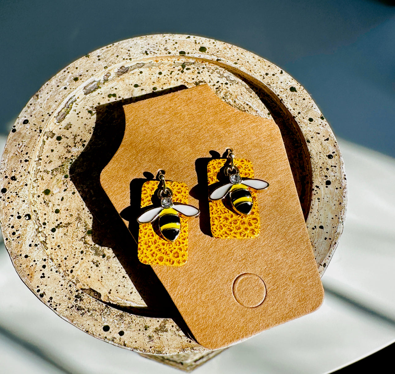 Yellow Bumblebee Leather Claw Clip and Matching Earrings Set