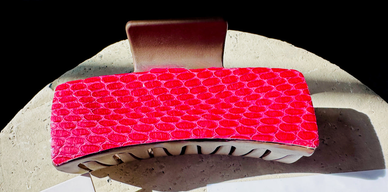 Raspberry Sunflower Leather Claw Clip and Matching Earrings Set