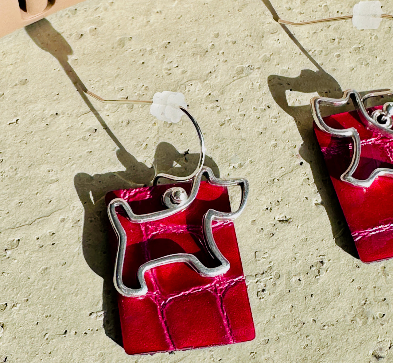 Pink Leather Claw Clip and Matching Dog Earrings Set