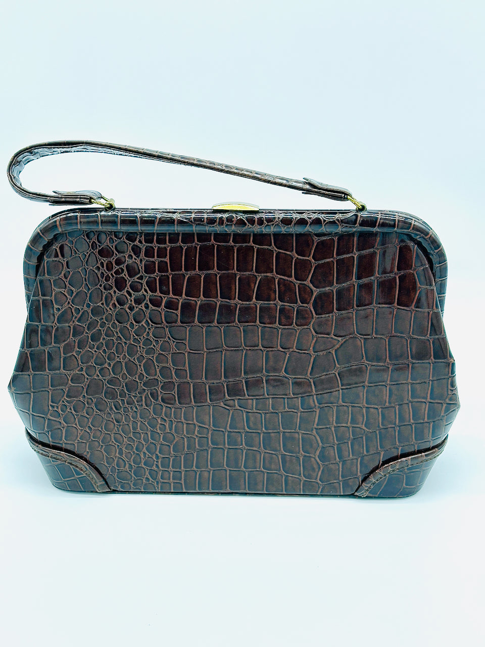Lady Blue Bell on Brown Croco Print Vintage Handbag