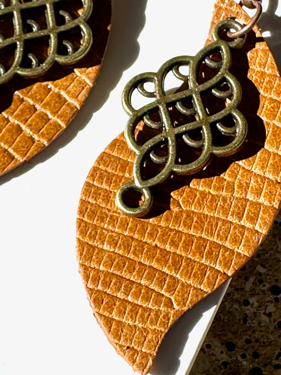 Gold and Bronze Leather Claw Clip and Matching Earrings Set