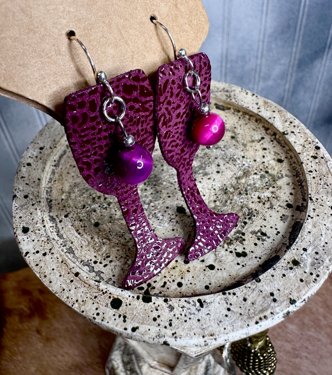 "You Had Me at Merlot" Leather Earrings