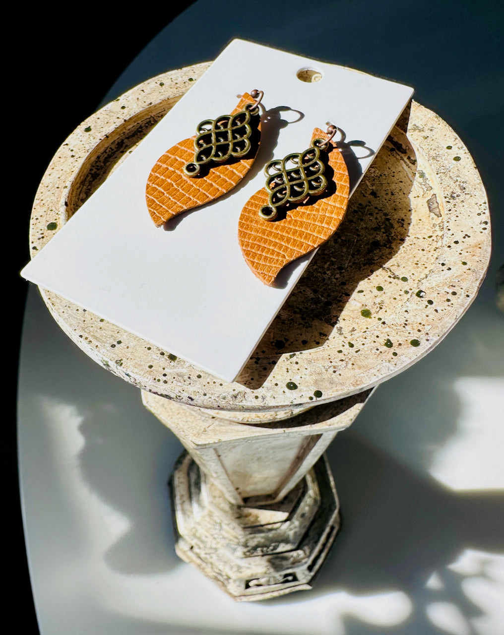 Gold and Bronze Leather Claw Clip and Matching Earrings Set