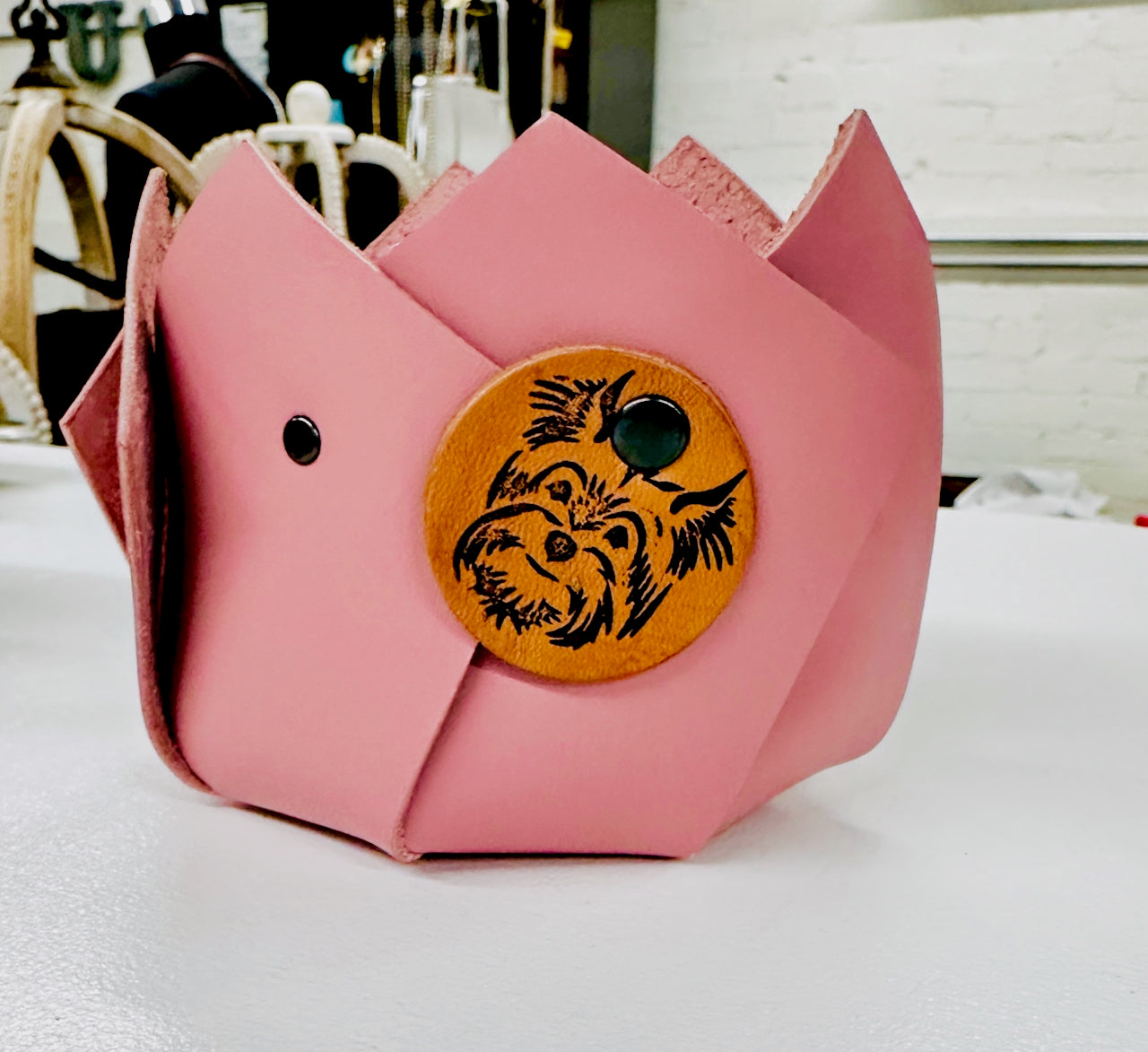 Plant Cozy in Pink with Leather Patch