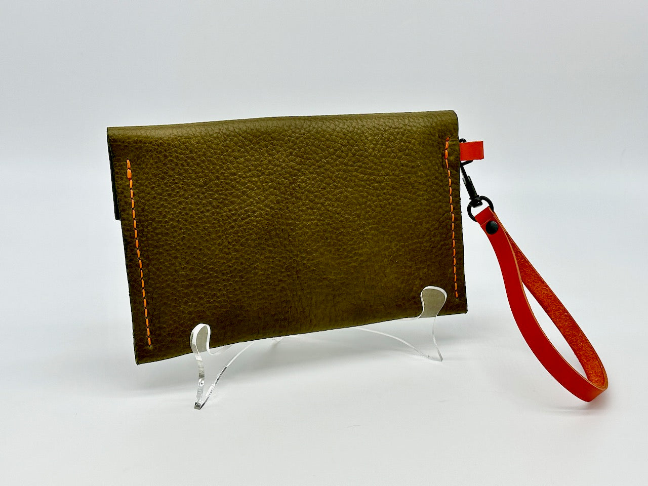"Pop of Color Wristlet" in Olive Green and Orange