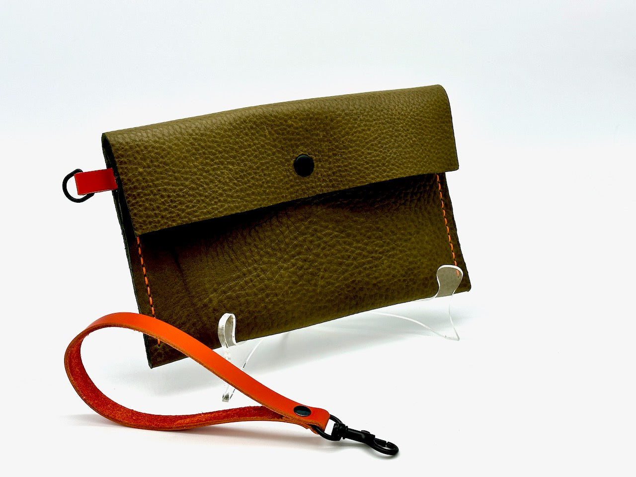 "Pop of Color Wristlet" in Olive Green and Orange