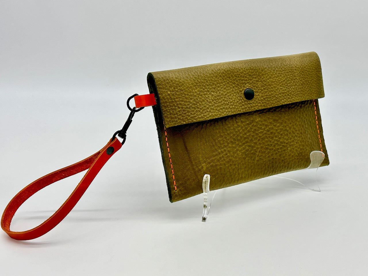"Pop of Color Wristlet" in Olive Green and Orange