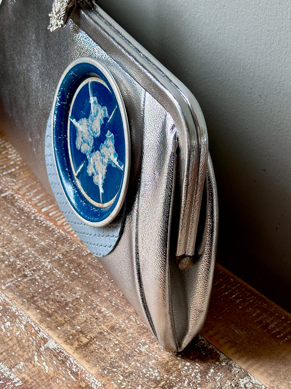 "Icy Blue Bow Wow" Upcycled Vintage Clutch Convertible Purse