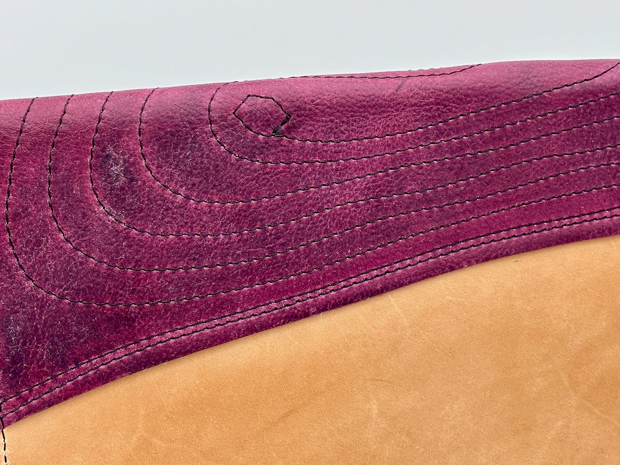 Large Clutch Purse Handbag Tan and Reddish Purple with Decorative Stitching