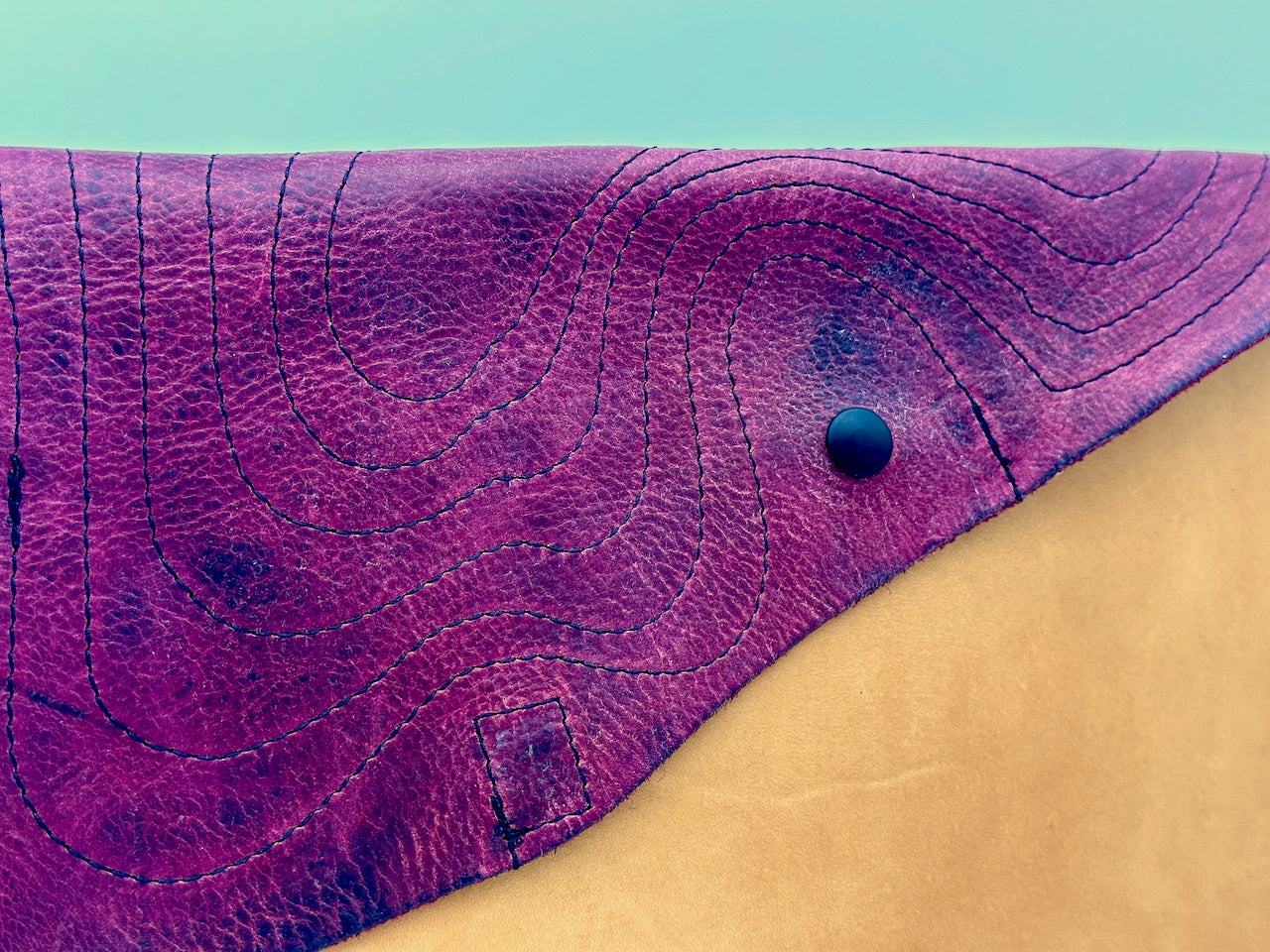 Large Clutch Purse Handbag Tan and Reddish Purple with Decorative Stitching