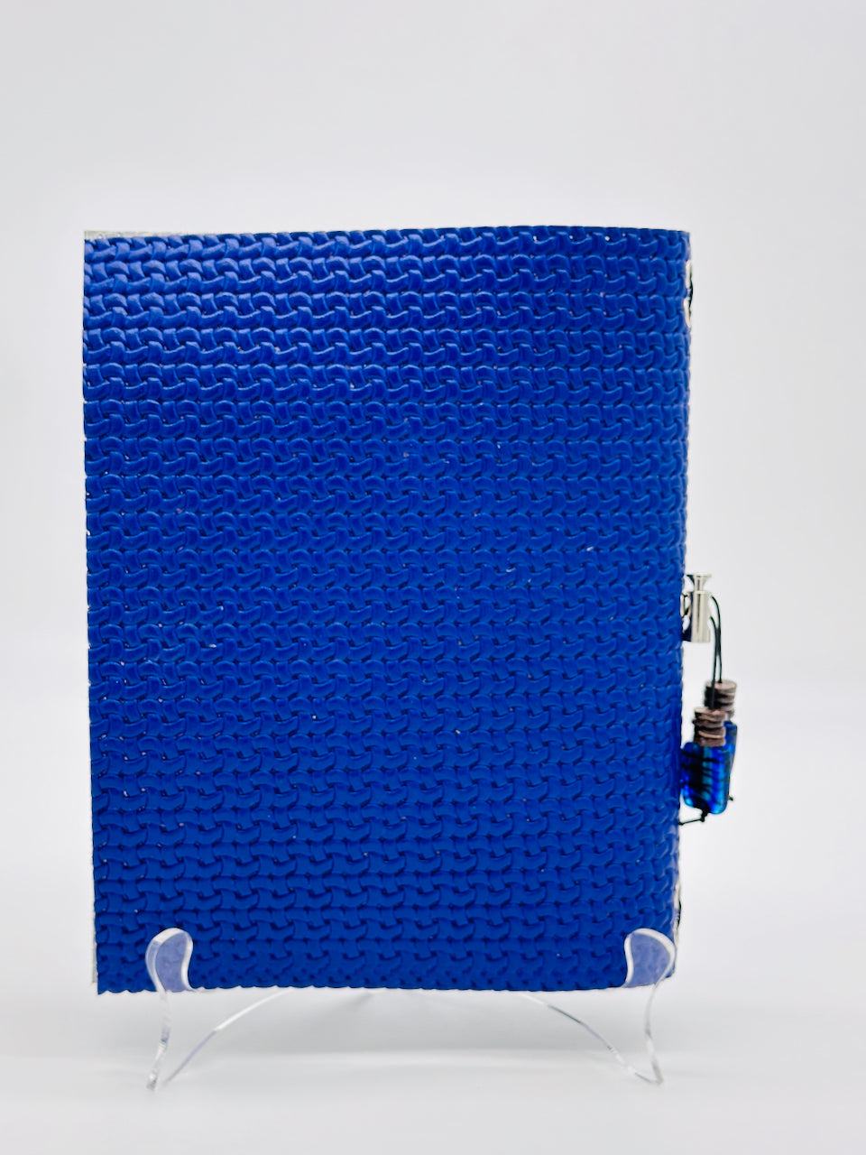 back cover of the blue waffle leather journal created by undercover popular leather goods