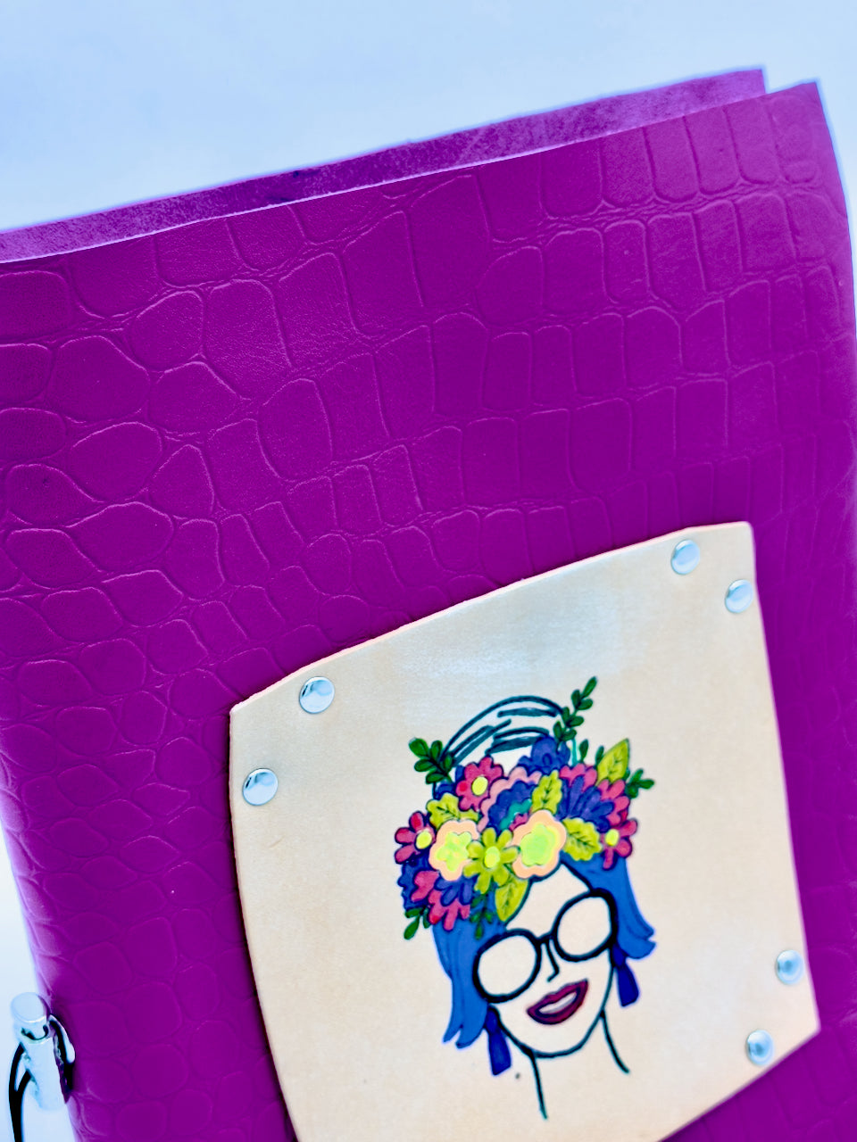 Pink Croco Print "Flowerhead Diva" Refillable Leather Journal