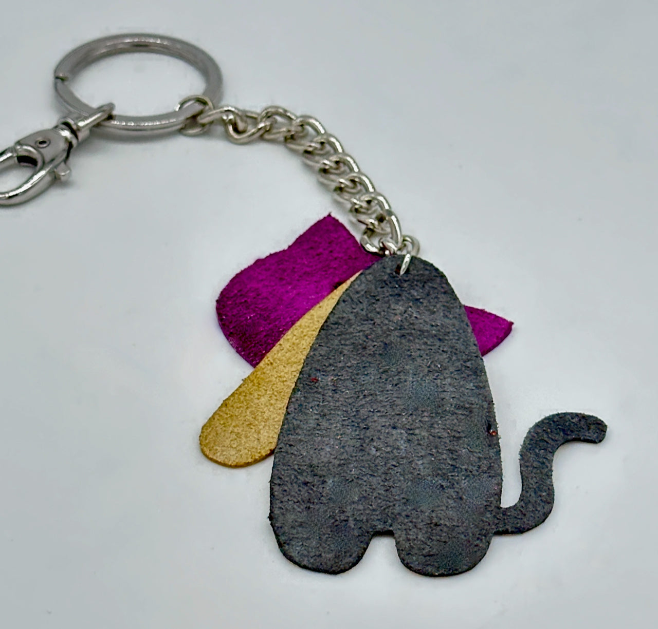 suede back of cat leather key chain purse fob