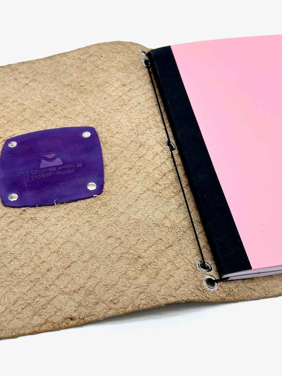 inside front cover of leather journal