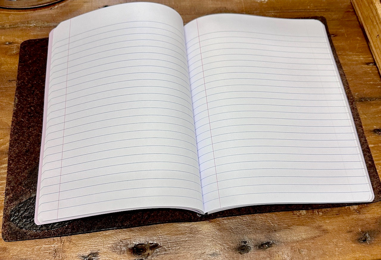 lined blank paper notebook inside leather journal