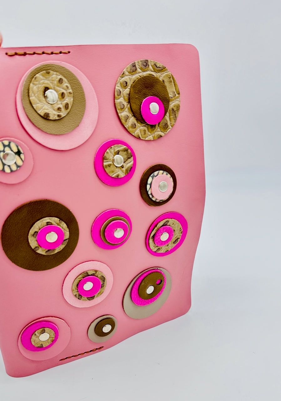 pink-leather-journal-front-cover-with-circles upright front cover