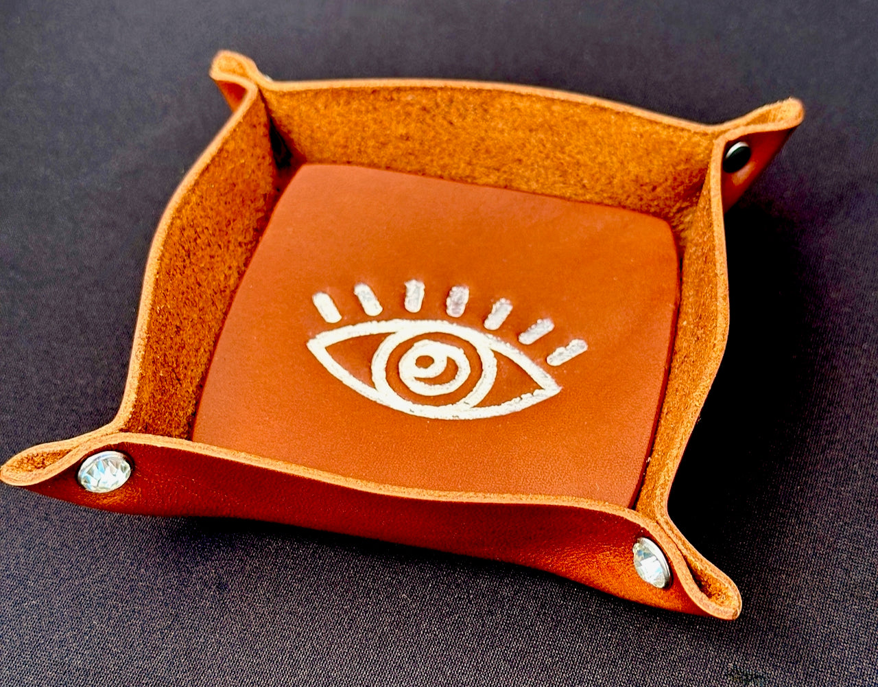 Small Leather Valet Trinket Tray with Rivets