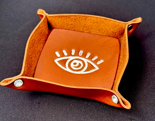 Small Leather Valet Trinket Tray with Rivets