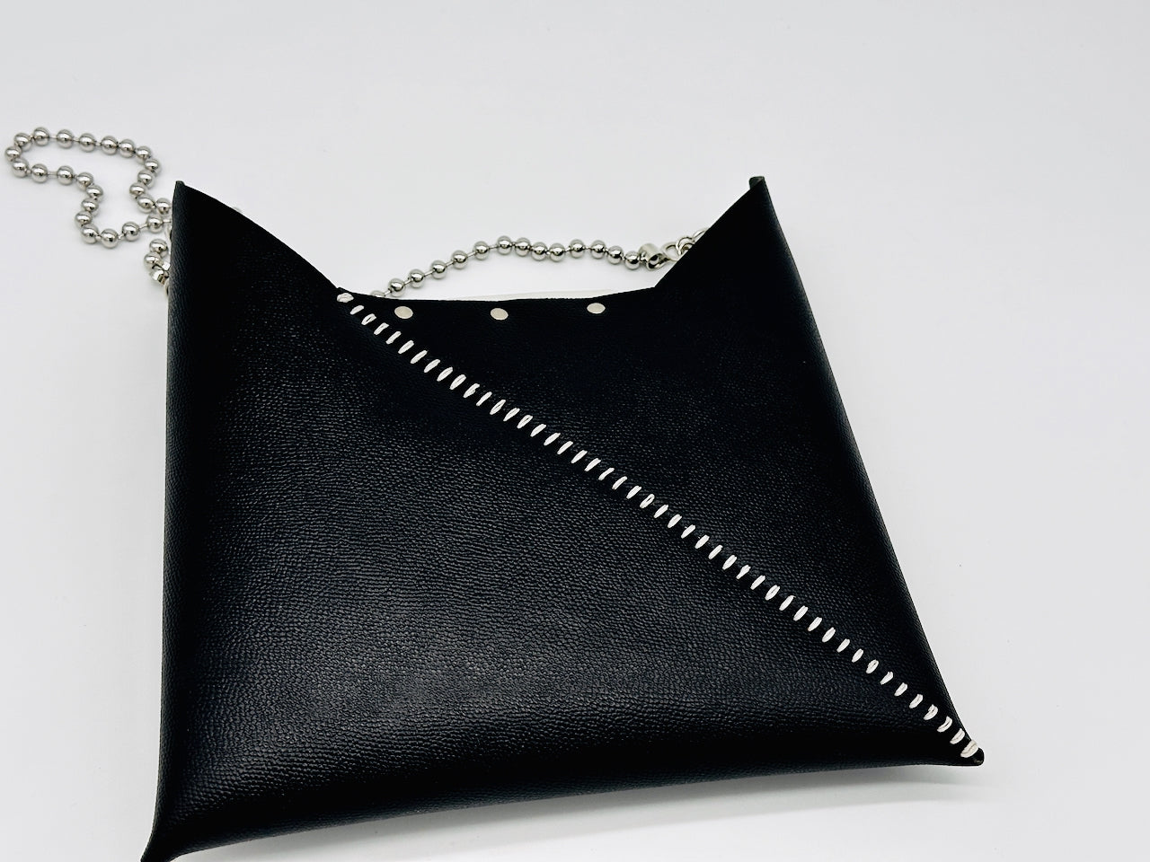 Black bag with a chain strap on a white background