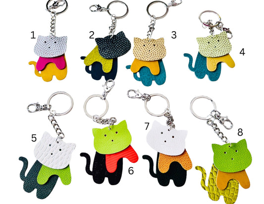 Cat Leather Keychain Purse Fob