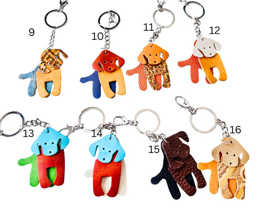 Colorful dog-shaped keychains with numbers made by Undercover Popular on a white background