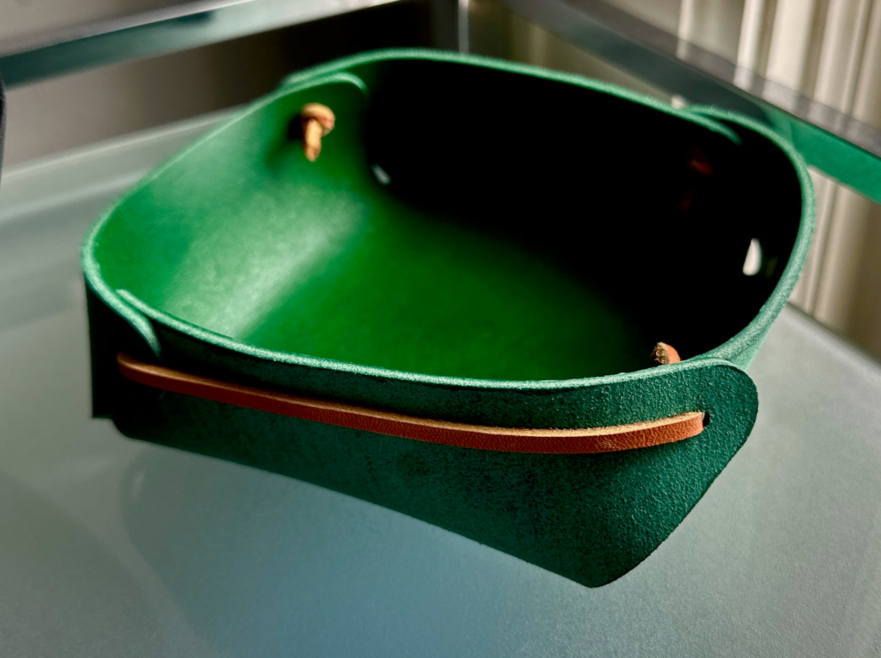 Large Leather Valet Trinket Tray with Cording
