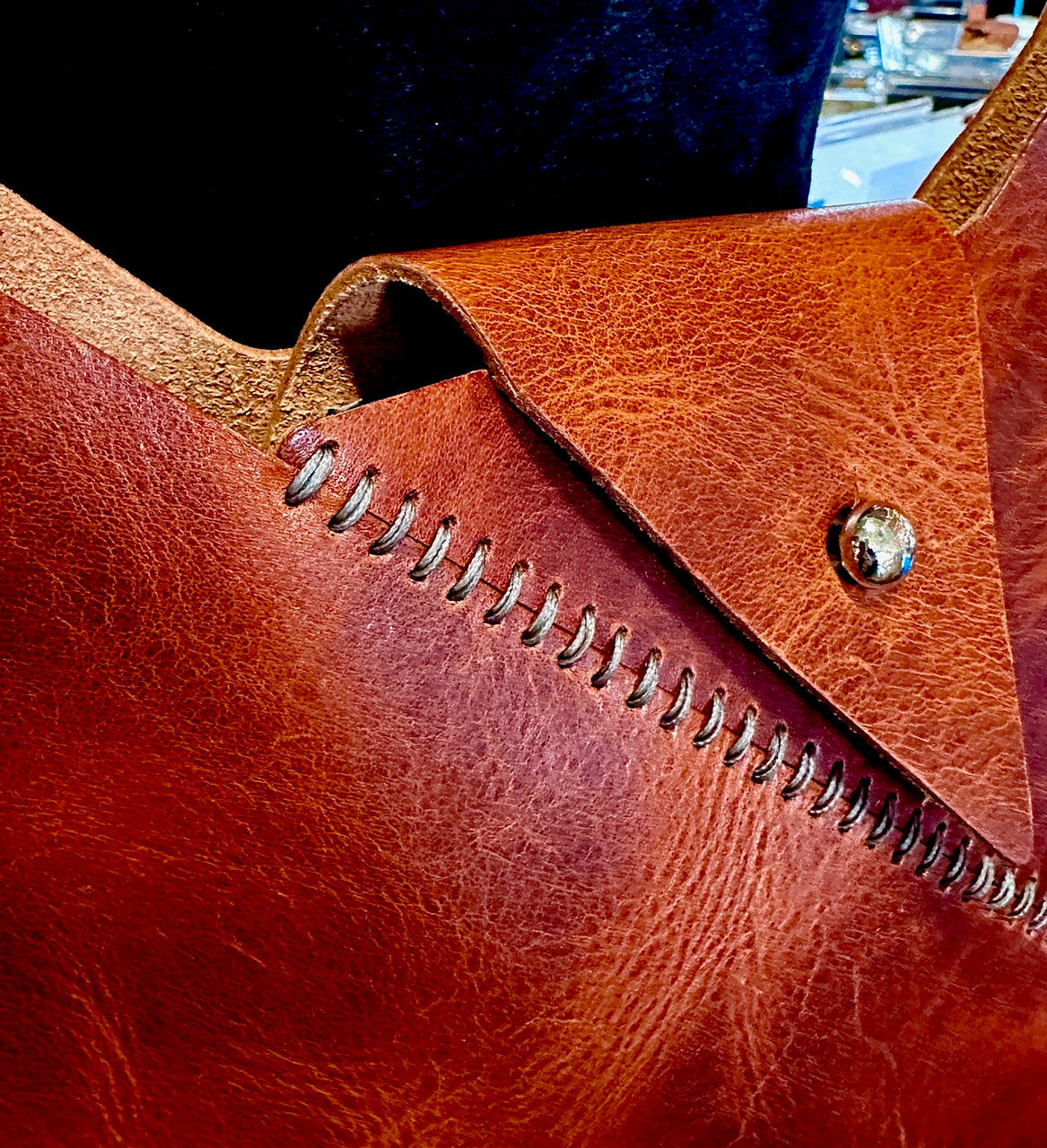 Bamber Vee Crossbody in Cognac and Gray