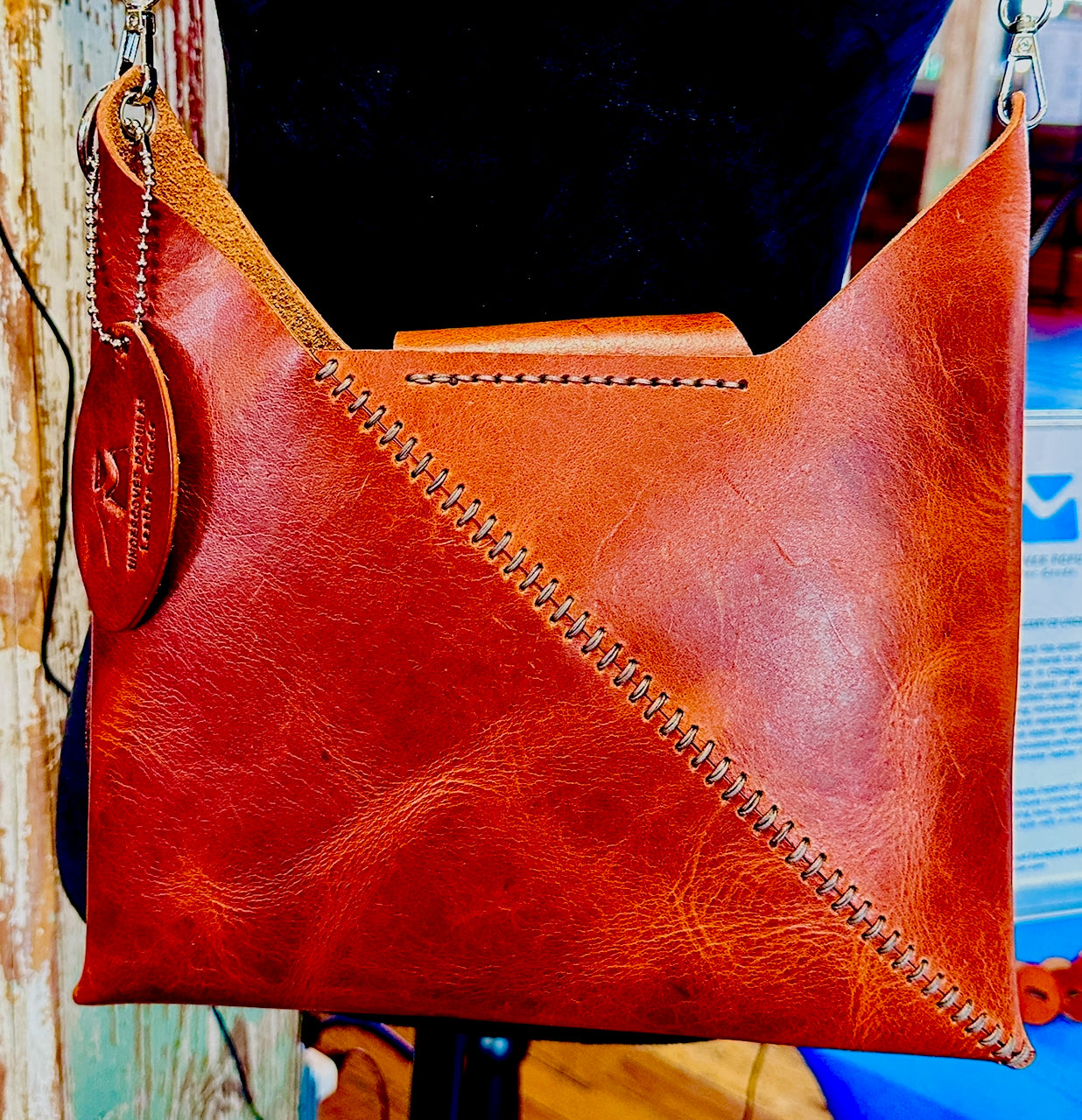 Bamber Vee Crossbody in Cognac and Gray