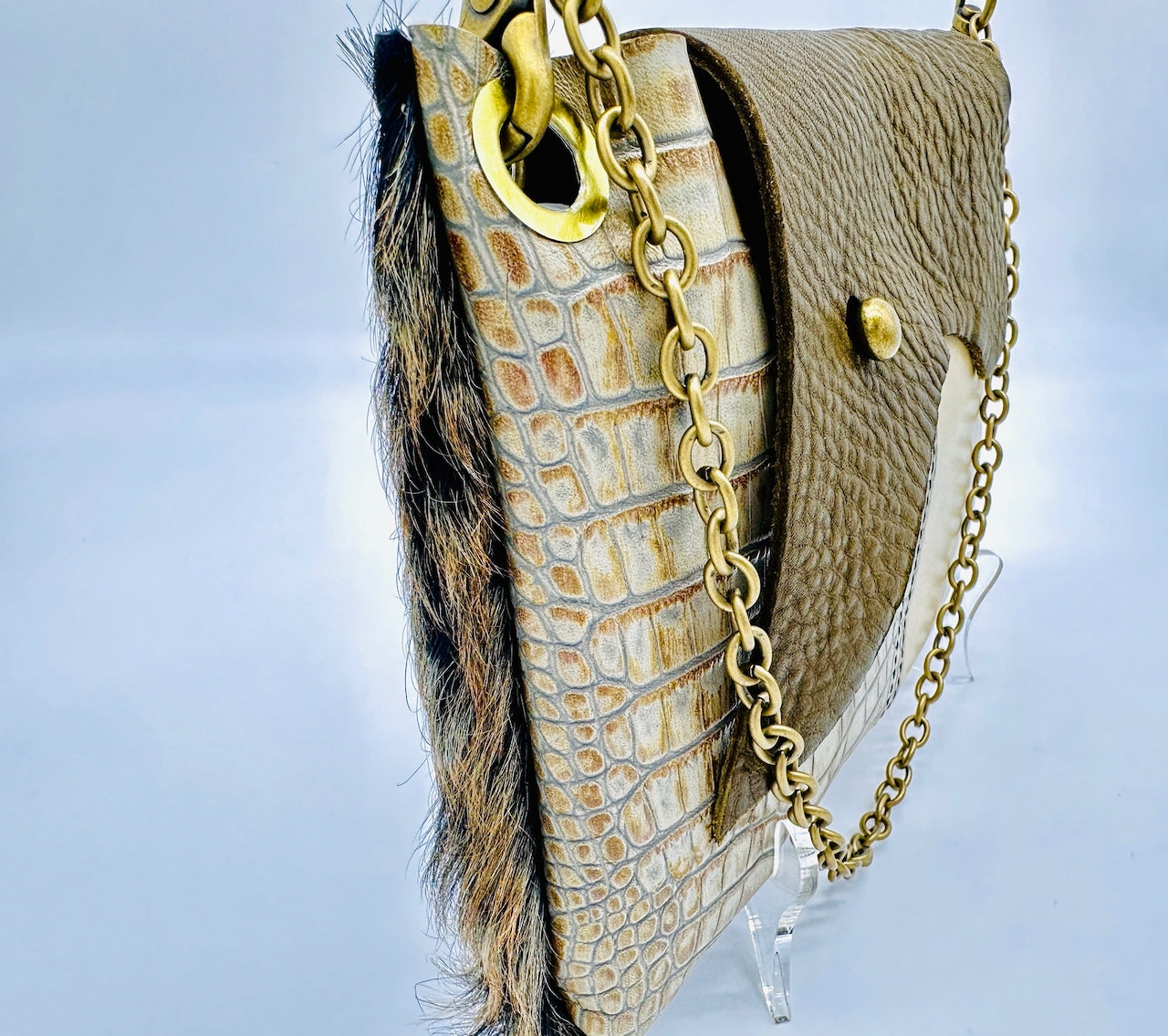 Profile of handmade leather purse
