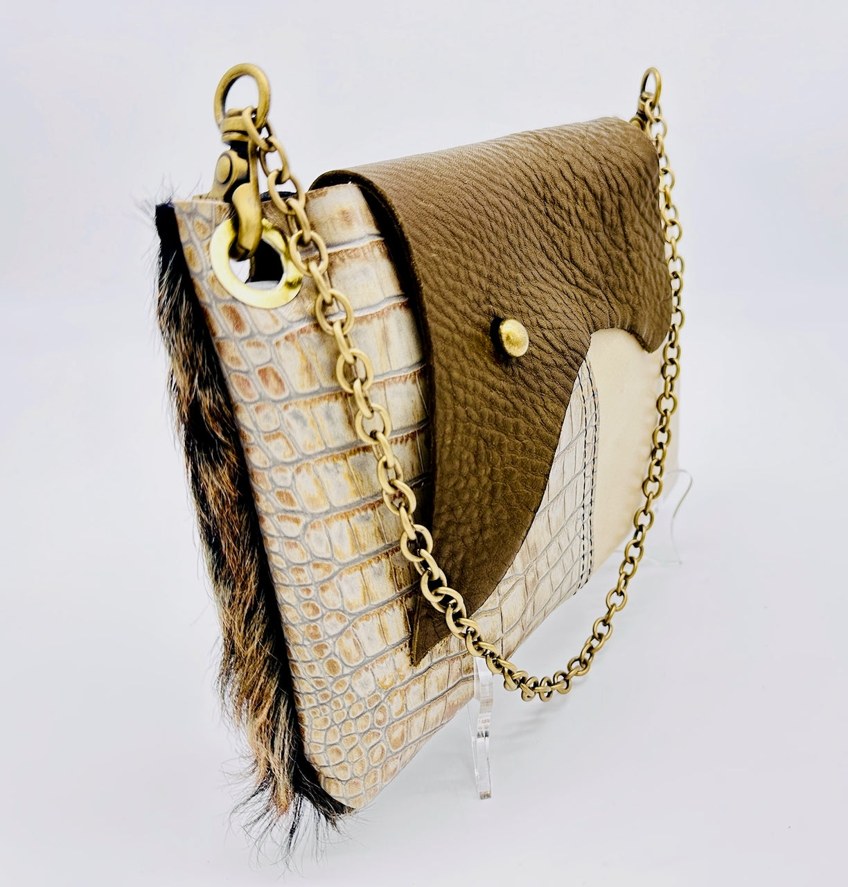 Angled view of leather purse