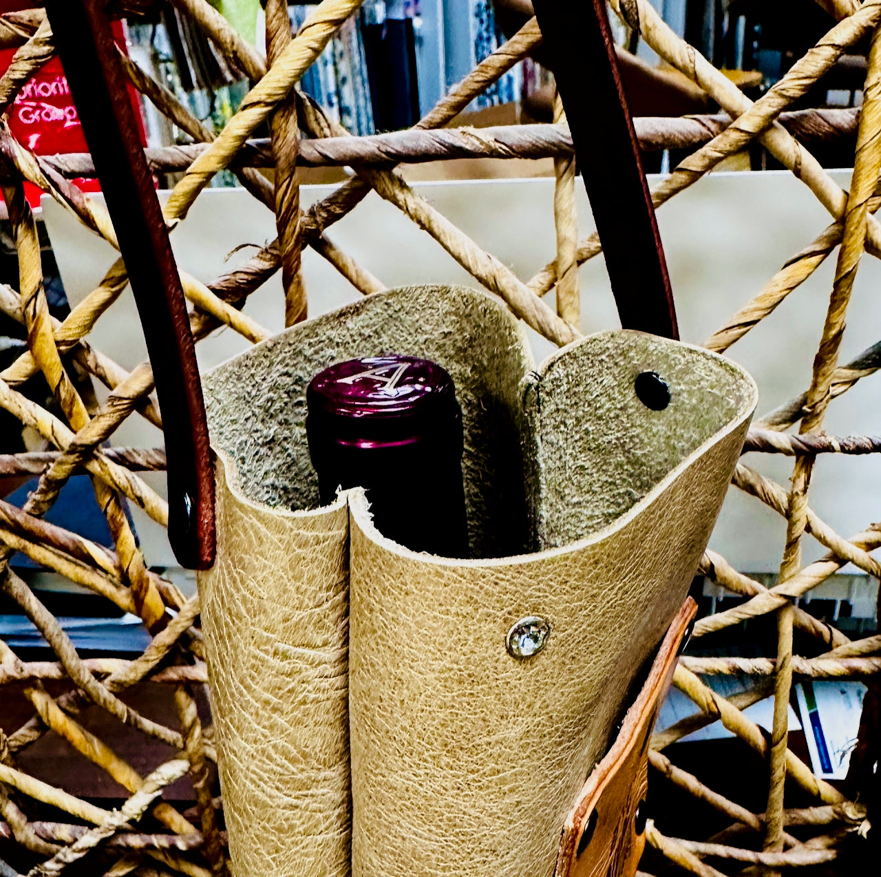 Leather Wine Bottle Carrier - "It's A Wine Kind of Day"