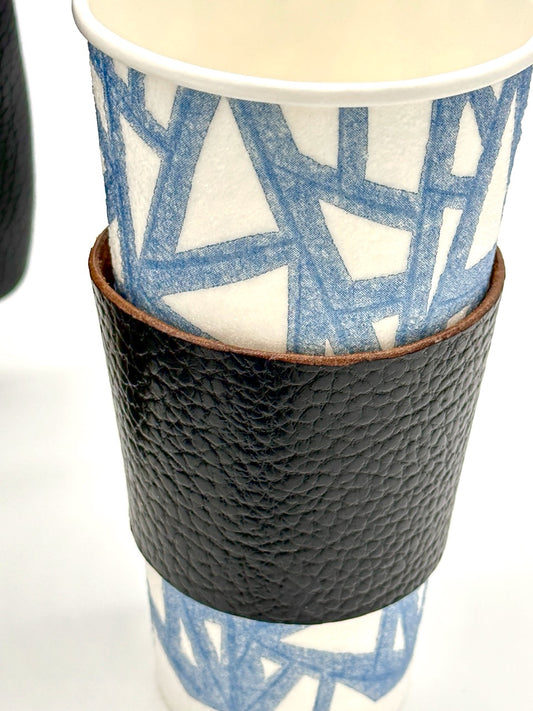 black leather coffee sleeve