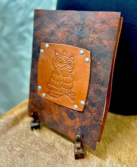 Hoot hoot owl leather refillable journal with embossed owl image on front cover made my undercover popular leather goods