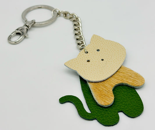 leather key chain and purse fob looks like a cat